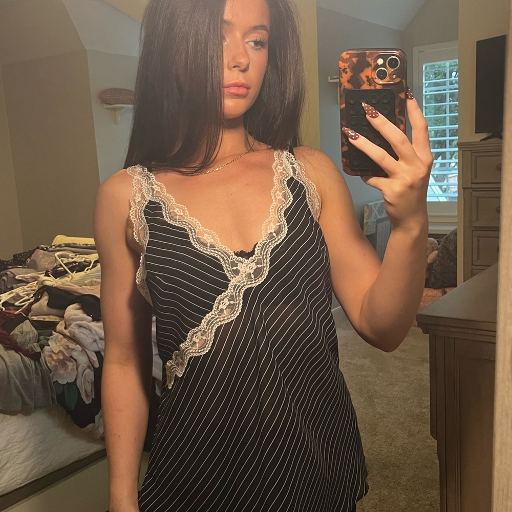 Chic Black Pinstripe Lace Cami